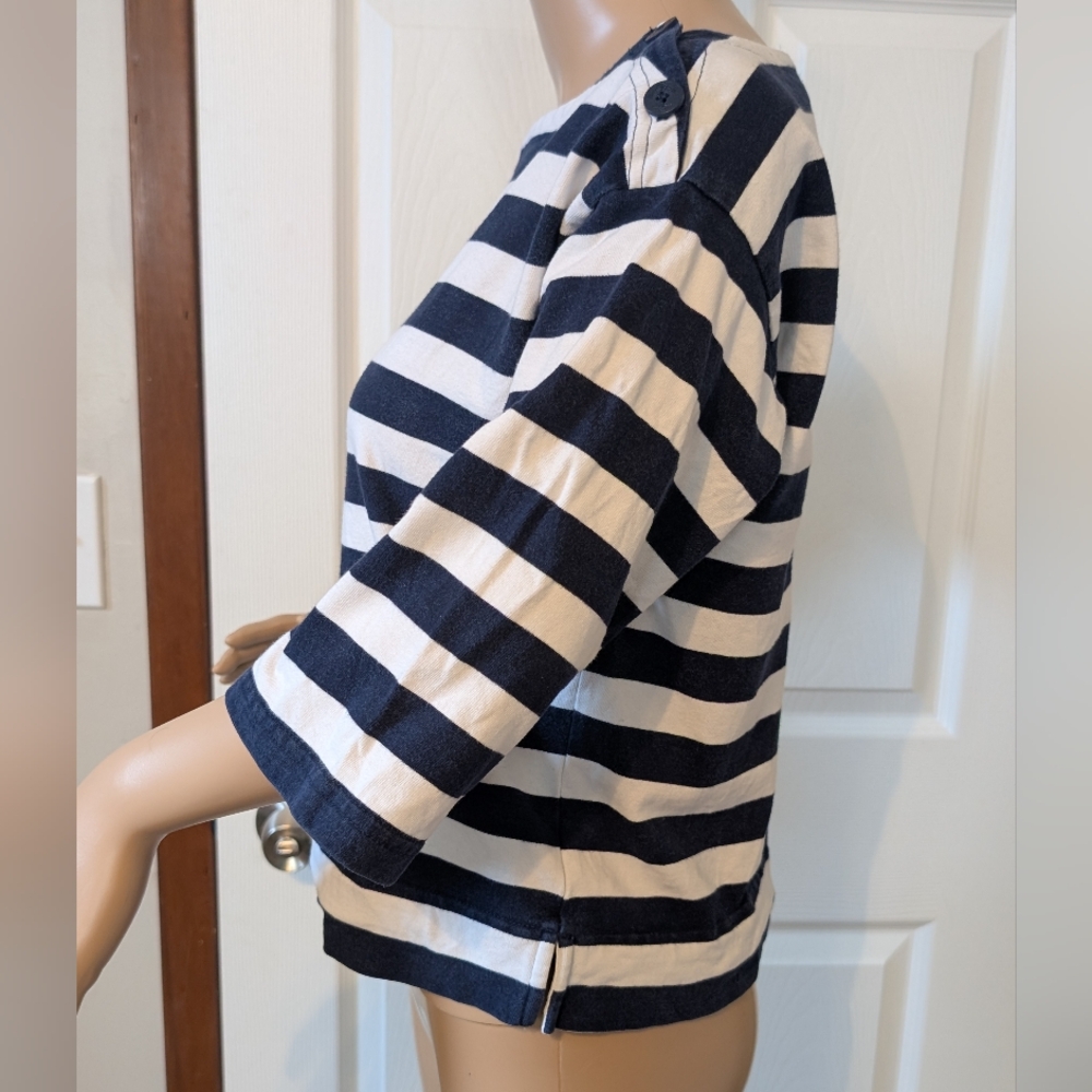 Lauren Ralph Lauren Striped 3/4 Sleeve Boatneck Top - Navy and White Women's PM - Picture 3 of 8